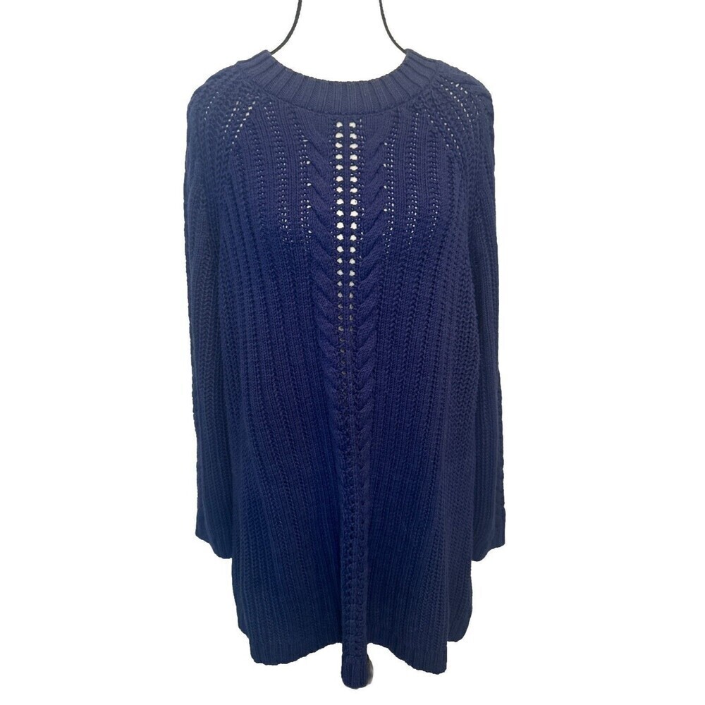 Woman Within Navy BLUE Long Sleeve Crew Neck Sweater Lagenlook Plus‎ 18/20